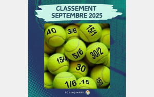 🎾 CLASSEMENT SEPTEMBRE 2025 🎾